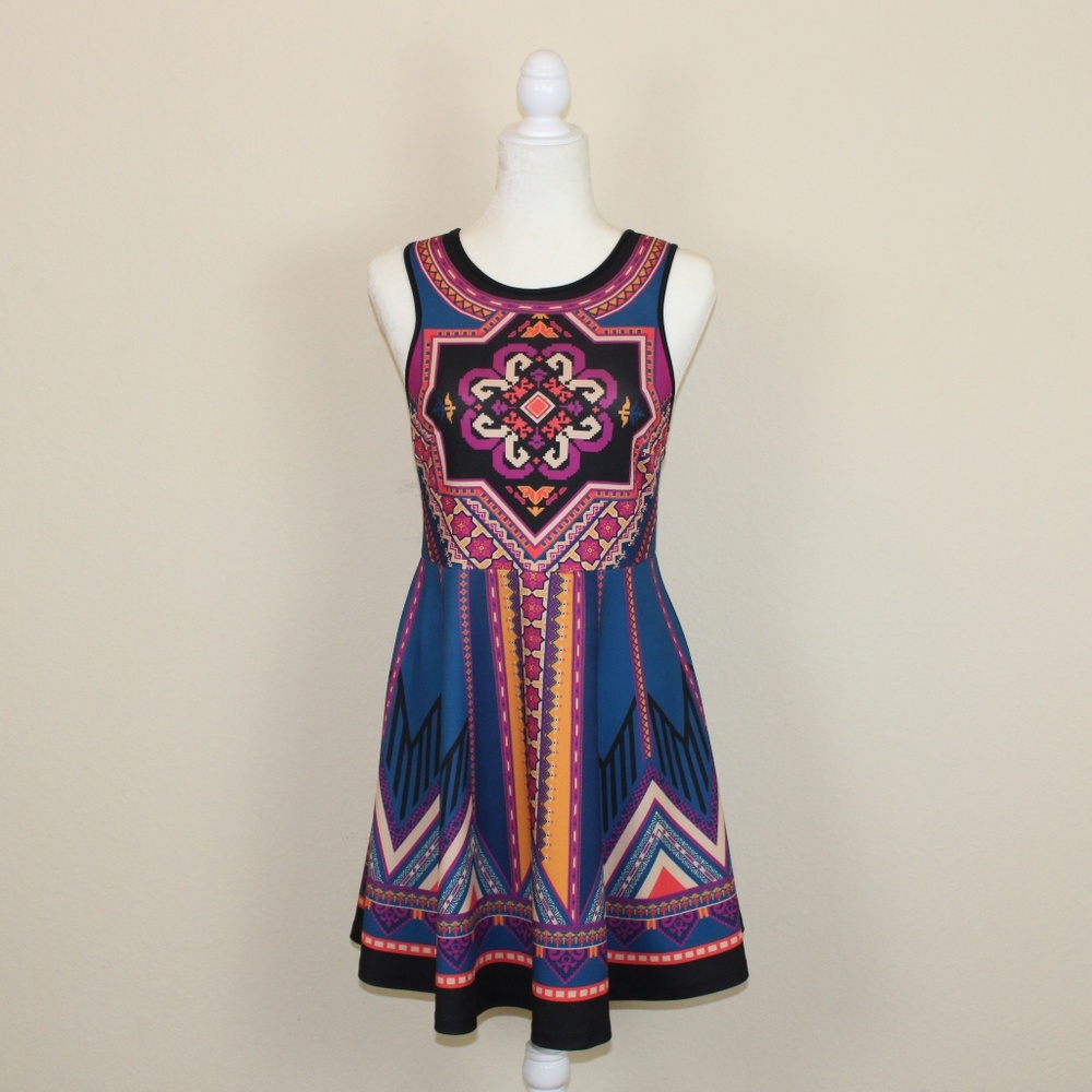 Flying Tomato Sleeveless Tribal Print Skater Dress